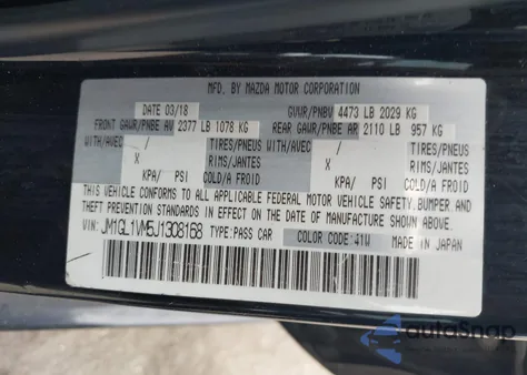 2018 Mazda Mazda6 Touring z USA, uszkodzony, nr VIN JM1GL1VM5J1308168